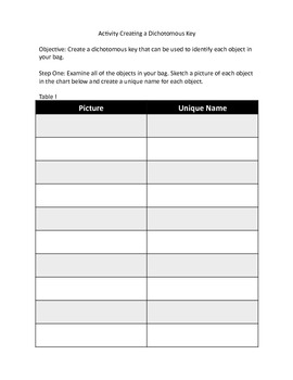 Common Objects Dichotomous Key Activity, Creating a Dichotomous Key Lab