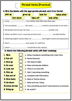 Mastering 15+ Phrasal Verbs with WORK • 7ESL  Verb worksheets, English  verbs, Phrasal verbs with meaning