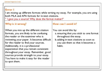 Preview of Common Plagiarism Errors Flashcards