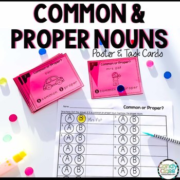 Preview of Common & Proper Noun 1st Grade Grammar Practice Task Card Activity Scoot Game