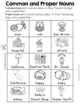common and proper nouns worksheet sort by