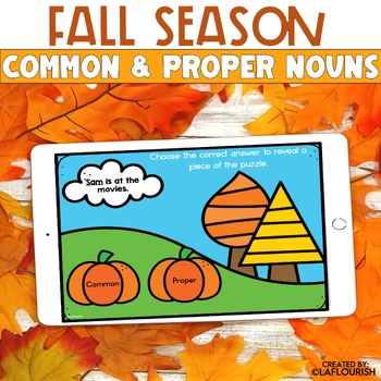 Preview of Common & Proper Nouns | Reveal Puzzle | Google Slides | Fall | Autumn
