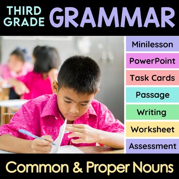 Preview of Common & Proper Nouns Worksheets, PowerPoint, Task Cards 3rd Grade Grammar