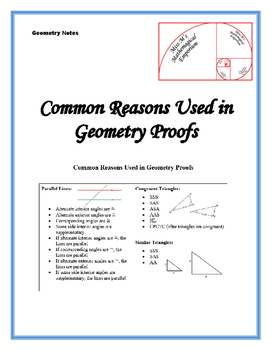 Preview of Common Reasons Used in Geometry Proofs