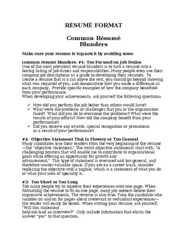 Preview of Common Résumé Blunders& 5 samples of resumes with comments included (editable)
