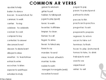 Common SPANISH AR, ER, IR Verbs List by Stacy's Place | TpT
