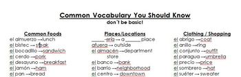 Preview of Common Spanish Vocabulary List (Word Document)