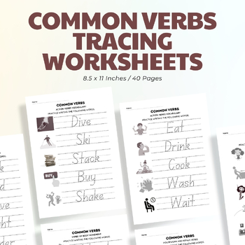 Preview of Common Verbs Tracing Worksheets / Editable Canva Template