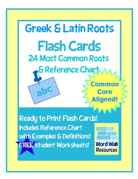 Preview of Common Word Roots Cards for Word Wall, Flash Cards