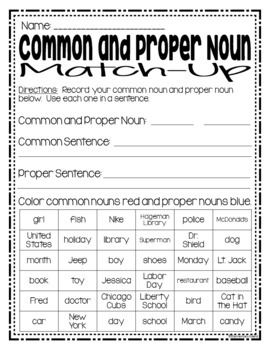 Common and Proper Nouns Worksheets, Activities, and Interactive Notebook