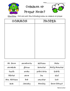 common and proper nouns sorting worksheet by 4 little baers tpt