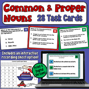 Preview of Common and Proper Nouns Task Cards in Print and Digital