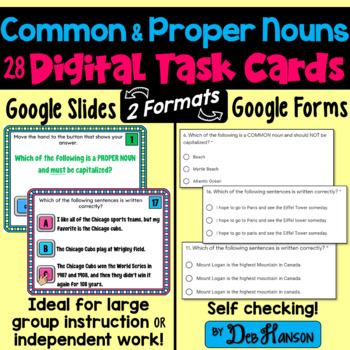 Preview of Common and Proper Nouns Task Cards Using Google Forms and Google Slides