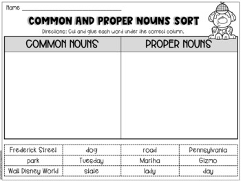 Nouns Worksheet (Common vs Proper Nouns) by The Cozy Crafty Classroom