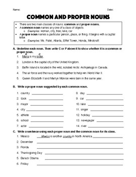 Common and Proper Nouns - Worksheet & Answer Key by Robert's Resources