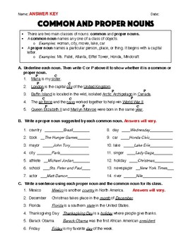 common and proper nouns worksheet answer key by robert