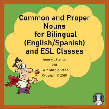 Preview of Common and Proper Nouns for Bilingual and ESL Classes BOOM Cards! Eng Spanish
