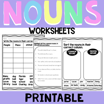 Common and Proper Nouns worksheets by Futuristic Teacher | TPT