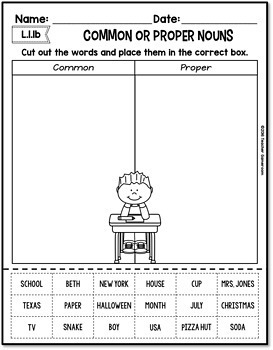 Common or Proper Nouns Cut and Paste Worksheet by Teacher Gameroom
