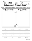 FALL Common vs. Proper Nouns Sorting Worksheet