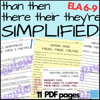 Preview of Commonly Confused Words: Than, Then, There, Their, They're ELA 6-9th Worksheets+