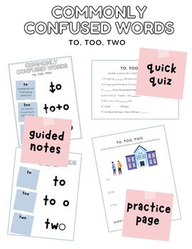 Preview of Commonly Confused Words: To, Too, Two (Mini Lesson Bundle)