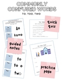 Commonly Confused Words: To, Too, Two (Mini Lesson Bundle)