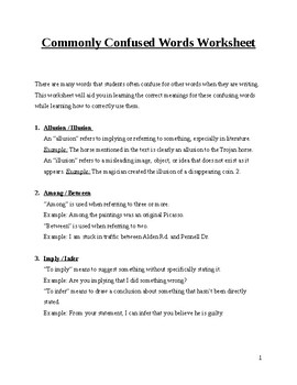 Preview of Commonly Confused Words Worksheet