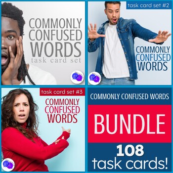 Preview of Commonly Confused Words task cards BUNDLE + self-checking EASEL activities