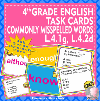 Preview of Commonly Misspelled Words Homophones - Flash Cards and Task Cards L.4.1g L.4.2d