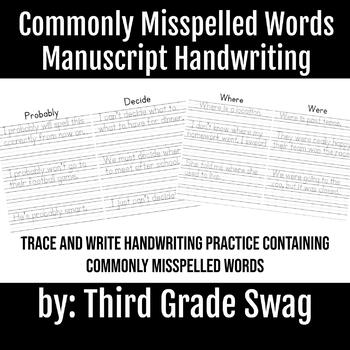 Preview of Commonly Misspelled Words | Manuscript Handwriting Practice