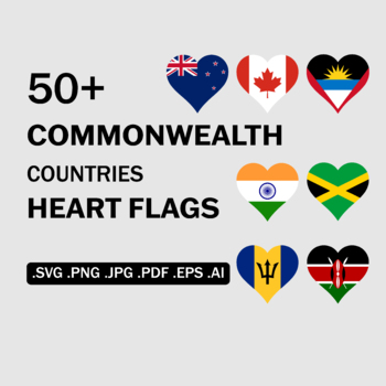 Preview of Commonwealth Member Countries Heart Love Flags Cricut Set SVG PNG JPG PDF EPS AI