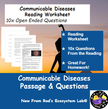 Preview of Communicable Diseases Reading Worksheet **Editable**