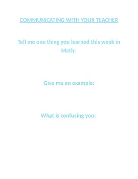 Preview of Communicating with your Teacher-Math