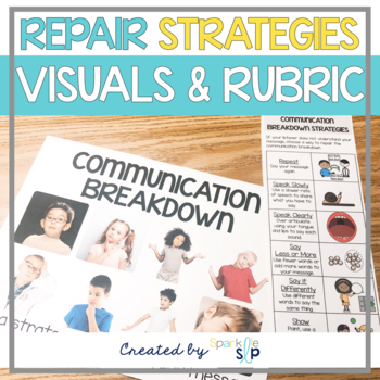 Preview of Communication Breakdown Repair Strategies Rubric + Visuals Speech Therapy