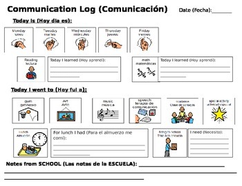 Preview of Communication Log - Autism - Spanish - School to Home