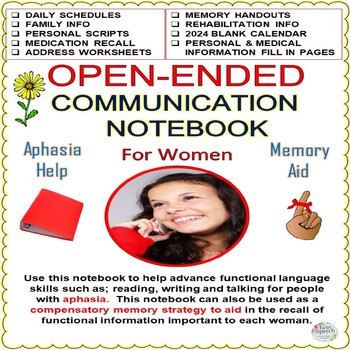 Preview of Communication Notebook For Women With Aphasia or Memory Loss *2024 Calendar!