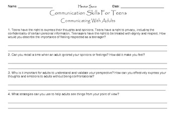 Preview of Communication Skills For Teens Worksheet