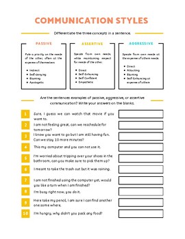 Preview of Communication Styles Worksheet