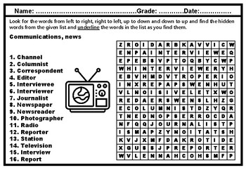communications news newspaper word search puzzle worksheets distance