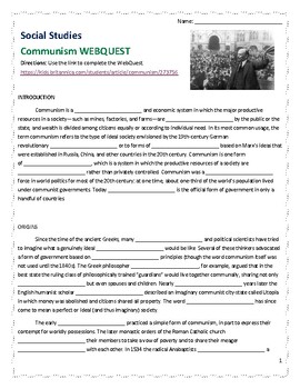 Preview of Communism WebQuest Fill in the blank and Short Answer with Answer Key
