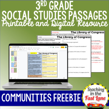 Preview of Communities Freebie - 3rd Grade Social Studies Reading Comprehension Passages