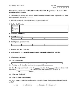 Download Communities Questions For Use With The Biology Coloring Book Tpt