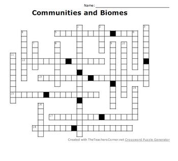Communities and Biomes Crossword Puzzle by Mrs Stotts Science Store