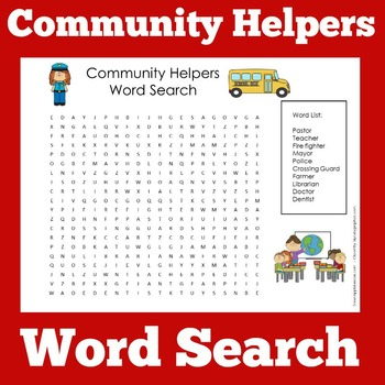 Community Helpers Worksheet Wordsearch by Green Apple Lessons | TpT