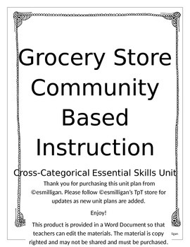 Preview of Community Based Instruction - Grocery Store