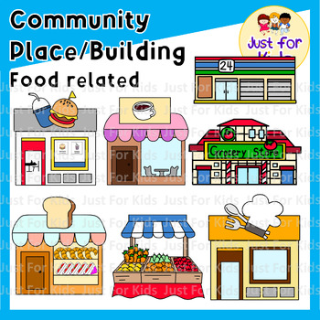 Preview of Community Building food related Clipart By Just For Kids 14 pcs