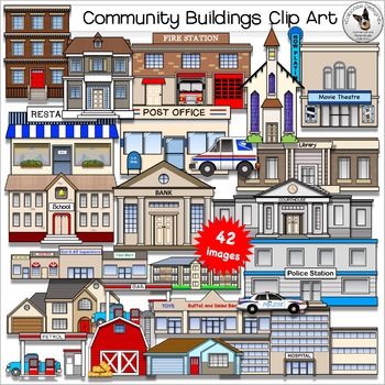 Preview of Community Buildings, City, Neighborhood and Home Realistic Clip Art