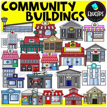 Preview of Community Buildings Clip Art Set {Educlips Clipart}
