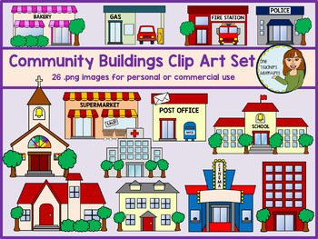 Preview of Community Buildings Clip Art Set - 26 images for personal and commercial use